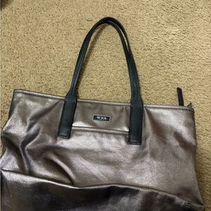 Tumi Metallic Bronze Tote with Black Handles